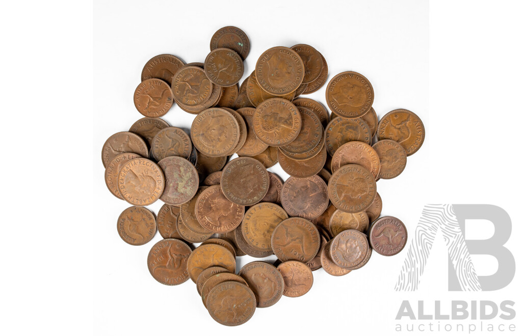 Collection of Australian Pennies and Half Pennies, Examples Spanning 1936 to 1964 - Approximately 630 Grams