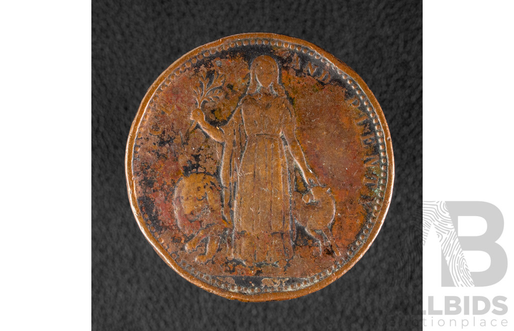Australian Cica 1851 J.Mc Farlane Wholesale and Retail Grocer Melbourne, One Penny Token