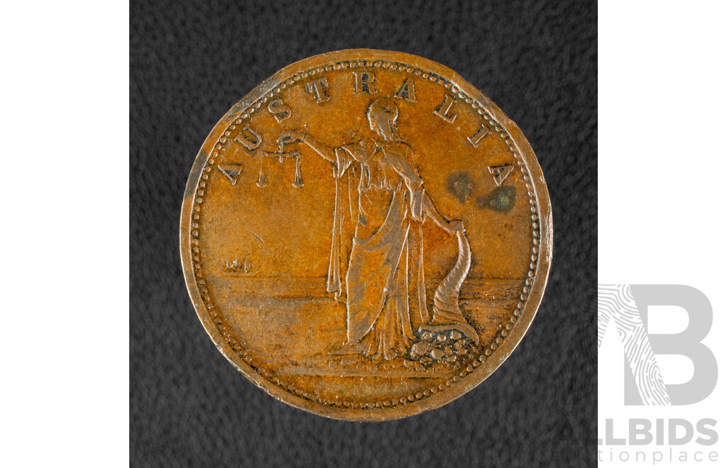 Australian Circa 1855 Moubray Lush & Co Drapers Melbourne One Penny Token