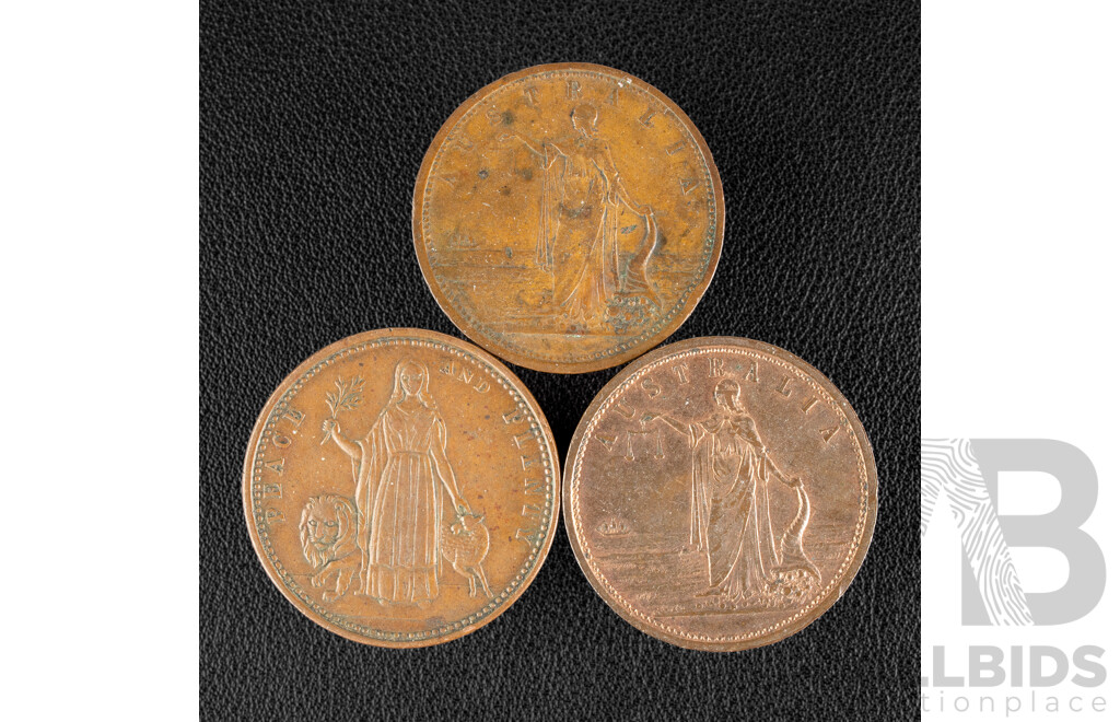 Three Australian Antique Merchant Tokens Including J.M McFarlane Grocer, Circa 1850, R. Parker Ironmonger, Cira 1857, Iredale & Co Iron Merchants, Cica 1857