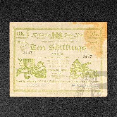 Rare Second Boer War 1900 Siege of Mafeking Ten Shillings Note