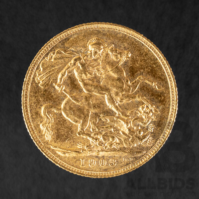 Australian 1903 KEVII Gold Sovereign, Sydney Mint, High Grade .917