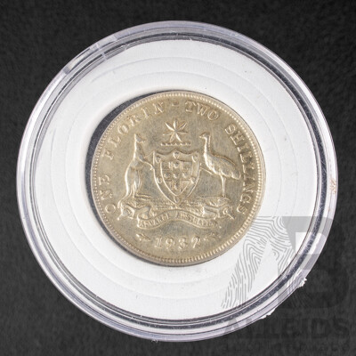 Australian 1932 KGV Silver Florin, High Grade .925