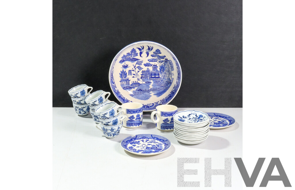 Collection of Japanese Blue and White Ware Including Blue Danube Cups and Saucers
