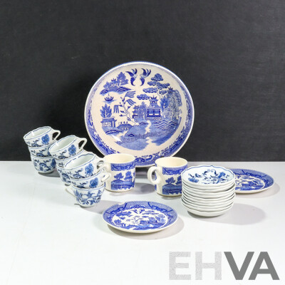 Collection of Japanese Blue and White Ware Including Blue Danube Cups and Saucers