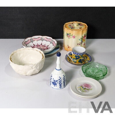 Assortment of Collectables, Ceramic Ware Including Kutani Cup and Saucer, Silver Plate Warmer, Vintage Wall Lamp, Mexican Rug, Books, Peter Pan, Another Job for Biggles, Mr & Mrs Bear