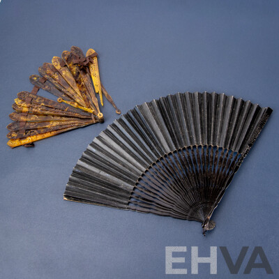 Vintage Pierced Tortoise Shell Japanes Hand Fan and Paper Example