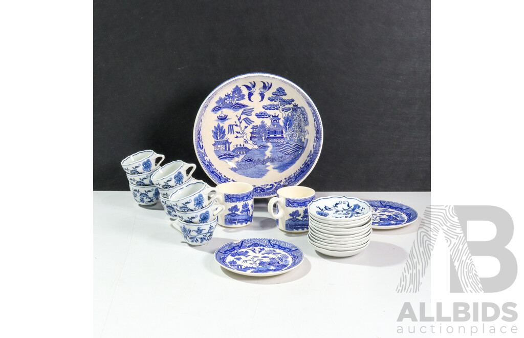 Collection of Japanese Blue and White Ware Including Blue Danube Cups and Saucers