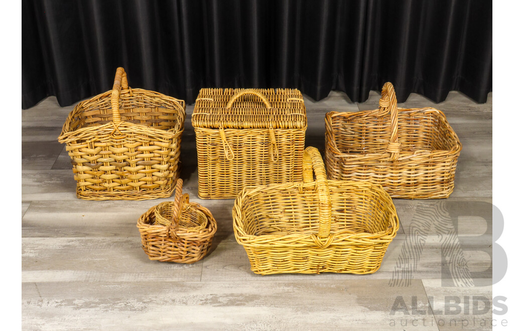 Collection Large Vintage Woven Cane Baskets