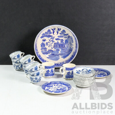 Collection of Japanese Blue and White Ware Including Blue Danube Cups and Saucers