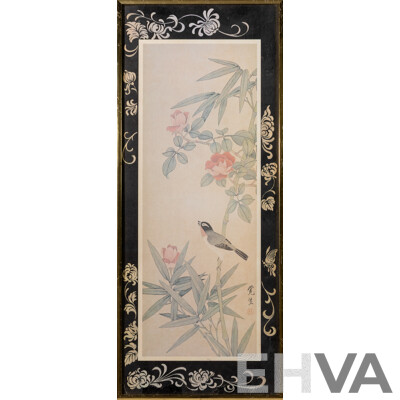 Artists Unknown (20th Century, Asian School), Crane & Flowers and Birds, Pair of Reproduction Vintage Prints, 50 x 37 cm and 61 x 26 cm (frames) (2)