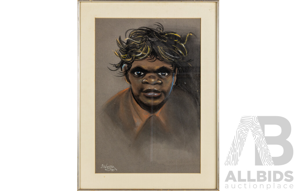 Zebger, (Working c1980s), Vintage Portrait of a Young Indigenous-Australian Boy, Pastel on Paper, 67 x 50 cm (frame)