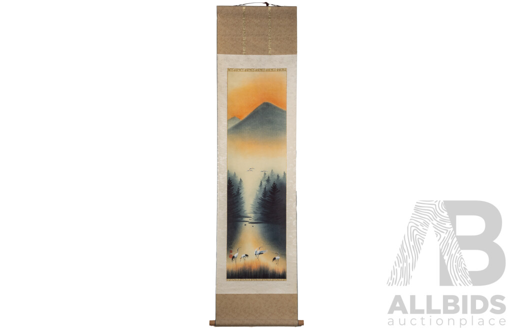 Artists Unknown (20th Century, Chinese School), Cranes in Summer - Autumn, Winter and Spring, Absolutely Fantastic Quartet of Vintage Ink & Colour Wash Scrolls, 170 x 43 cm (scrolls) (4)