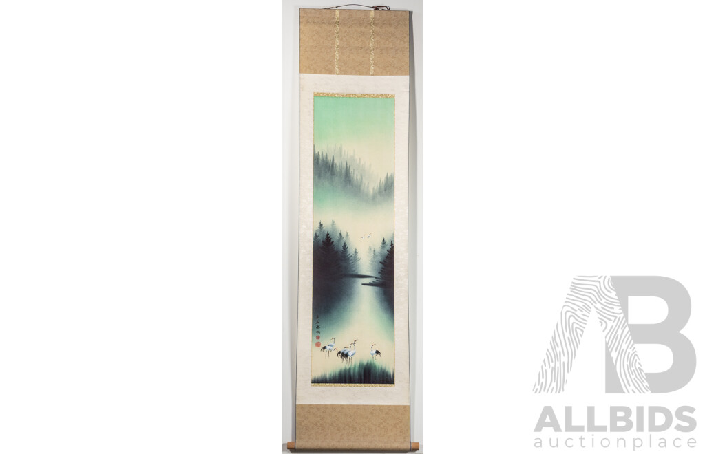 Artists Unknown (20th Century, Chinese School), Cranes in Summer - Autumn, Winter and Spring, Absolutely Fantastic Quartet of Vintage Ink & Colour Wash Scrolls, 170 x 43 cm (scrolls) (4)