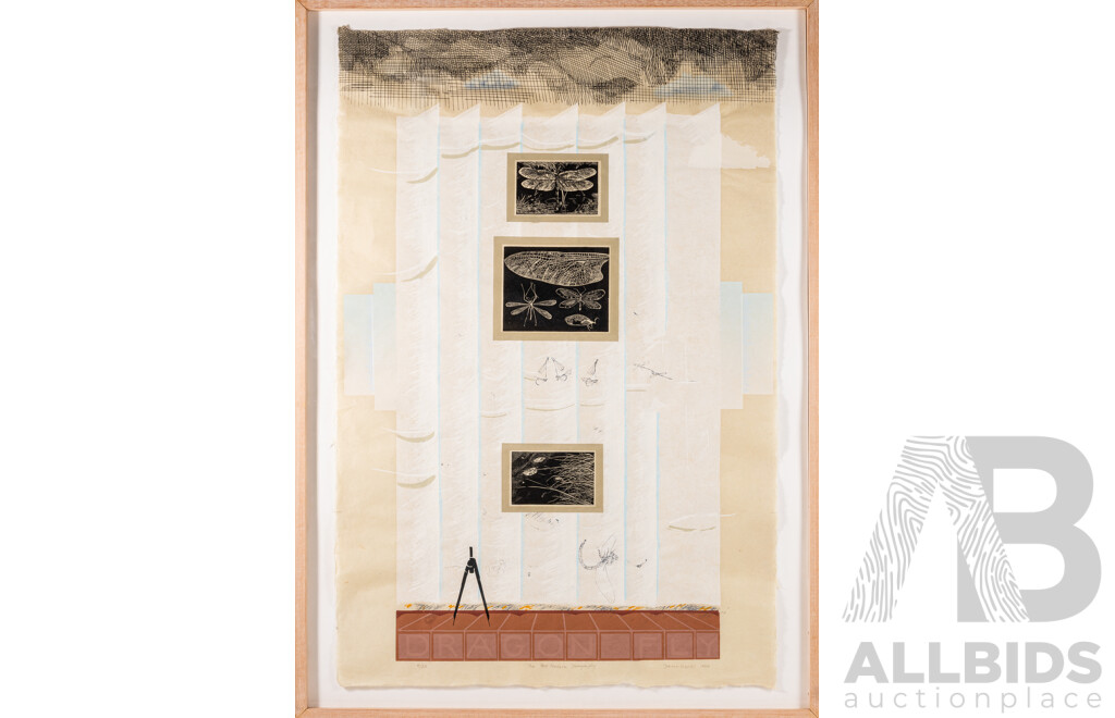 Dianne Waite, (20th Century, Australian, 1945-), the Post Modern Dragonfly (1985), Editioned 4 of 22, Original Silkscreen/Linocut, 104 x 75 cm (frame)
