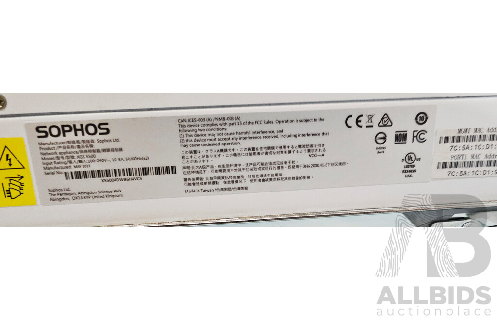 Sophos XGS 5500 Network Security/Firewall Appliance