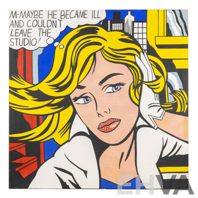After Roy Lichtenstein, (20th Century, American, 1923-1997), M-Maybe, Reproduction Colour Offset Print on Canvas After 1965 Original, 100 x 100 cm