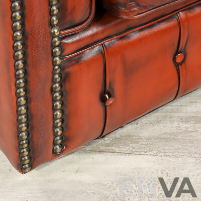 Pair of Moran Ox Blood Leather Chesterfield Two-Seater Lounges