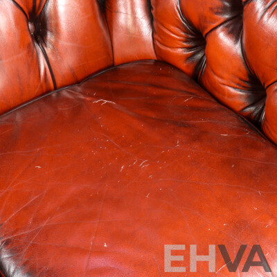 Pair of Moran Ox Blood Leather Chesterfield Two-Seater Lounges
