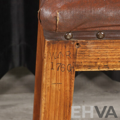 Vintage Oak Leather Top Stool