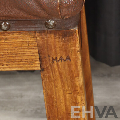 Vintage Oak Leather Top Stool