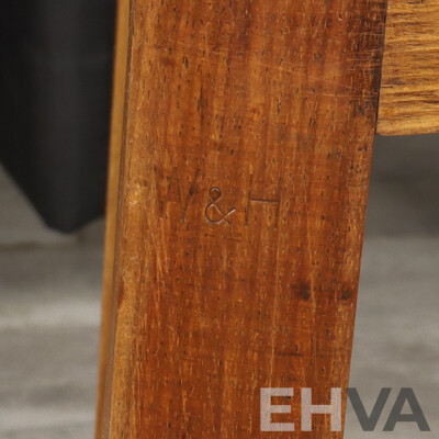 Vintage Oak Leather Top Stool