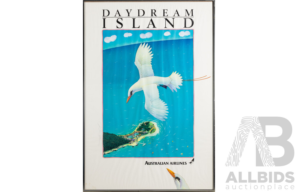JoAnne Hook, (20th Century, Australian,1952-), Daydream Island [Australian Airlines Travel Poster Series 1980-1992], Vintage Colour Lithographic Print, 90 x 62 cm (frame)