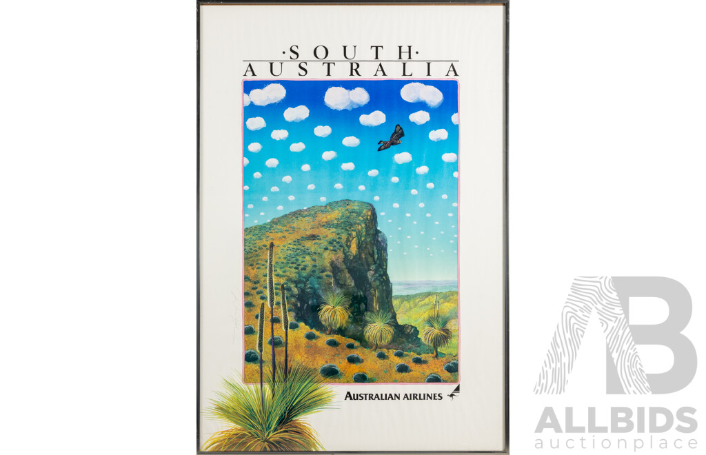 JoAnne Hook, (20th Century, Australian,1952-), South Australia [Australian Airlines Travel Poster Series 1980-1992], Vintage Colour Lithographic Print, 90 x 62 cm (frame)