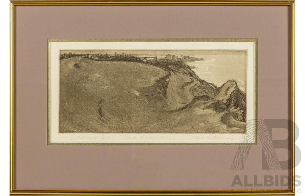Elizabeth Rooney, (20th Century, Australian, 1929-2016), King Edward Park (1976), Dark Brown Proof No 4 Wonderful Original Vintage Etching, 34 x 50 cm (frame)