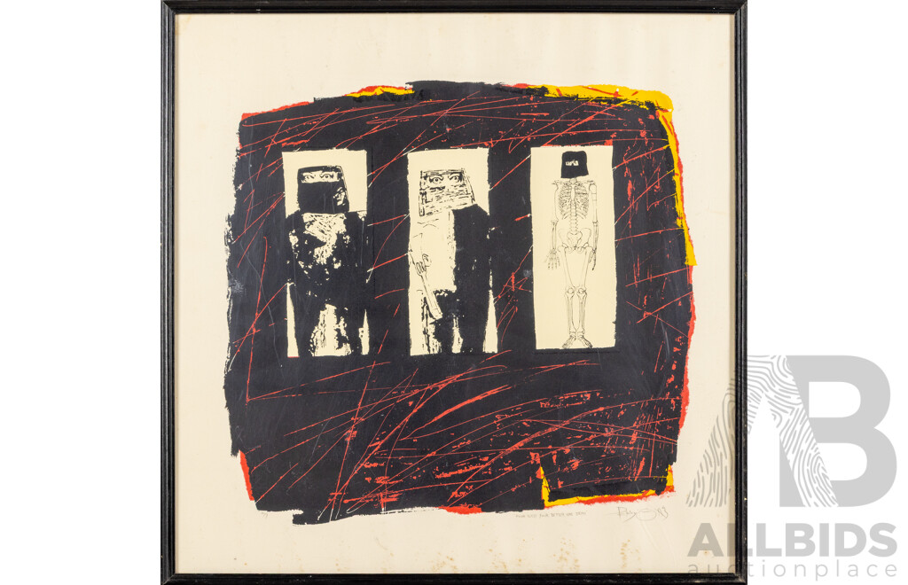 Signed Indistinctly, (20th Century, Australian) Poor Ned Your [sic] Better Off Dead, Original Signed Vintage Lithograph, 58 x 58 cm (frame)