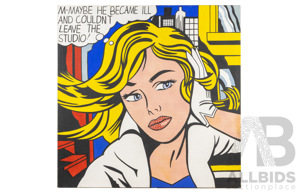 After Roy Lichtenstein, (20th Century, American, 1923-1997), M-Maybe, Reproduction Colour Offset Print on Canvas After 1965 Original, 100 x 100 cm