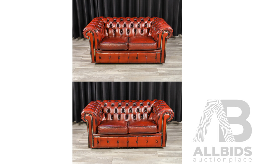 Good Pair of Moran Ox Blood Two Seater Chesterfield Lounges