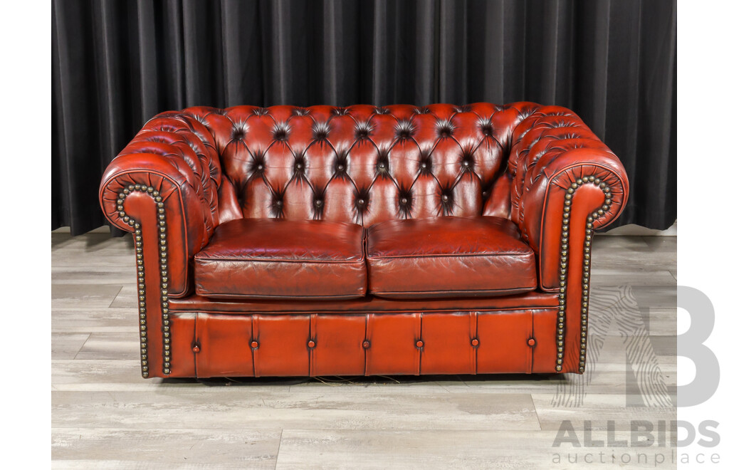 Good Pair of Moran Ox Blood Two Seater Chesterfield Lounges