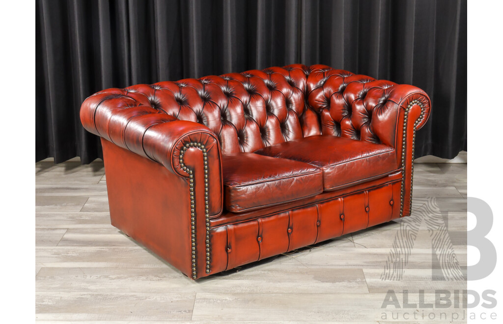 Good Pair of Moran Ox Blood Two Seater Chesterfield Lounges