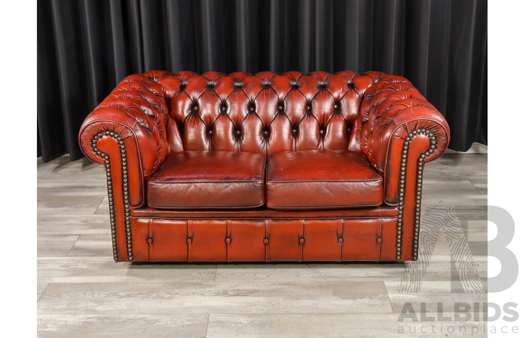 Good Pair of Moran Ox Blood Two Seater Chesterfield Lounges