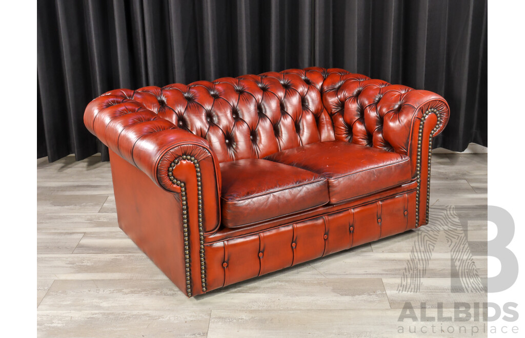 Good Pair of Moran Ox Blood Two Seater Chesterfield Lounges