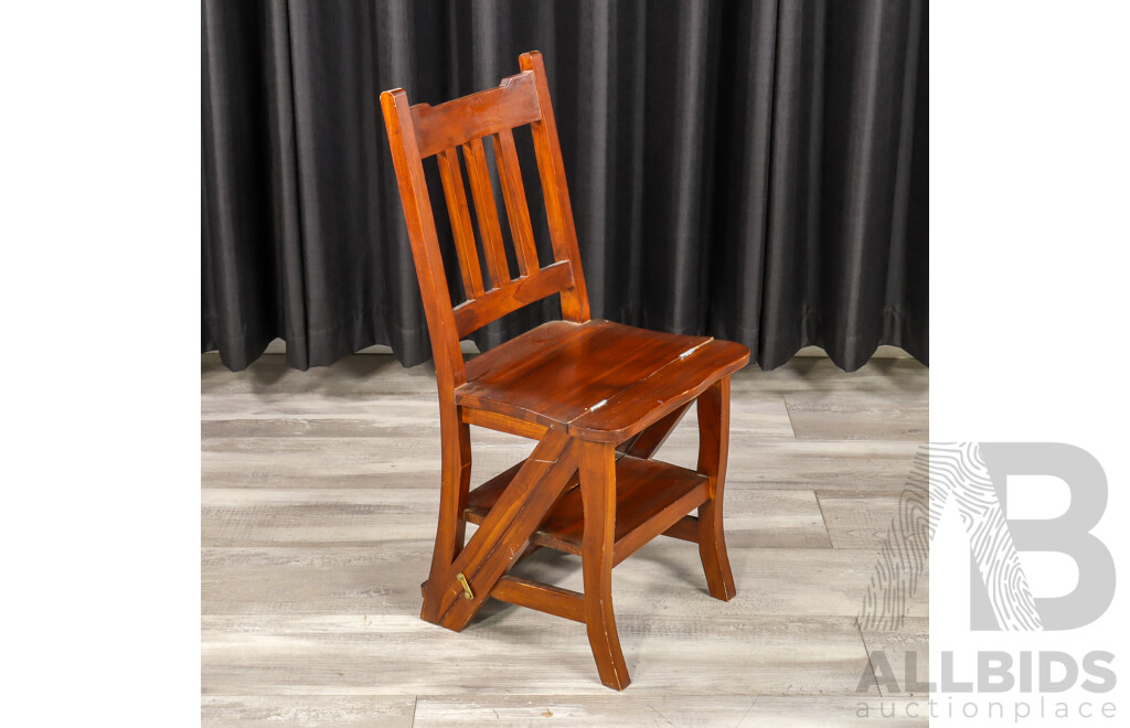 Reproduction Folding Mahogany Library Step Stool