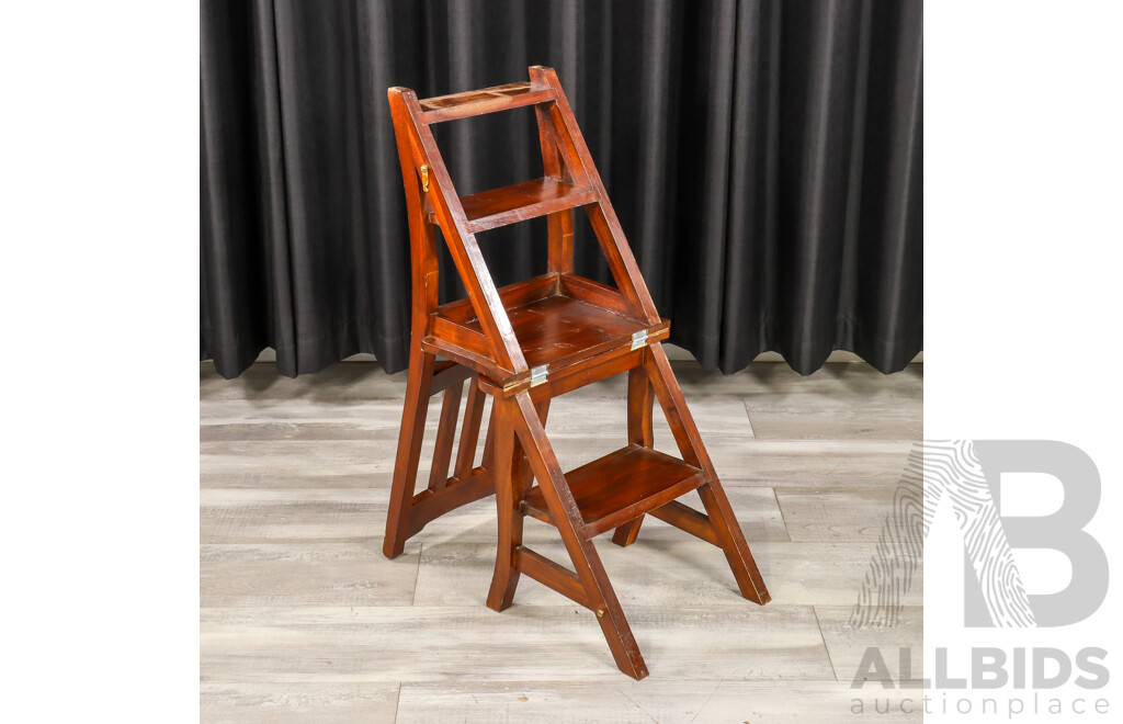Reproduction Folding Mahogany Library Step Stool