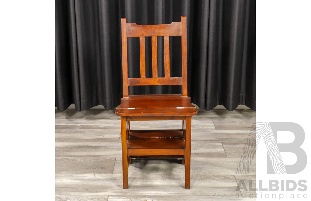Reproduction Folding Mahogany Library Step Stool