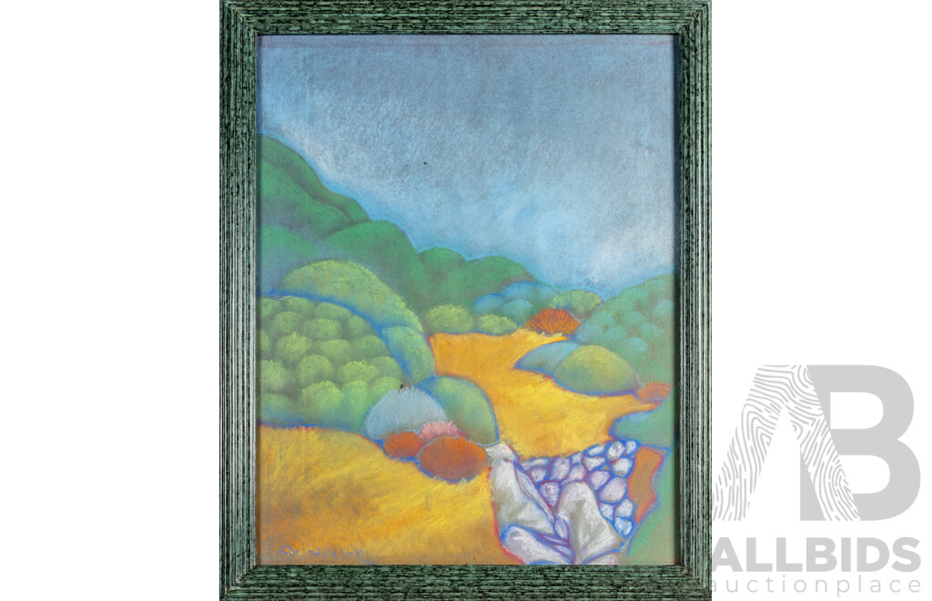 Signed Indistinctly, (20th Century), Rolling Hills, Wonderful Original Vintage Pastel on Paper, 67H x 55W cm (frame)