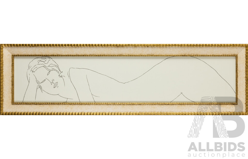 Amedeo Modigliani (19/20th Centuries, Italian, 1884-1920), Nudo Sdraiato (Nude Reclined), Modern Lithographic Print, 38H x 130W cm (frame)