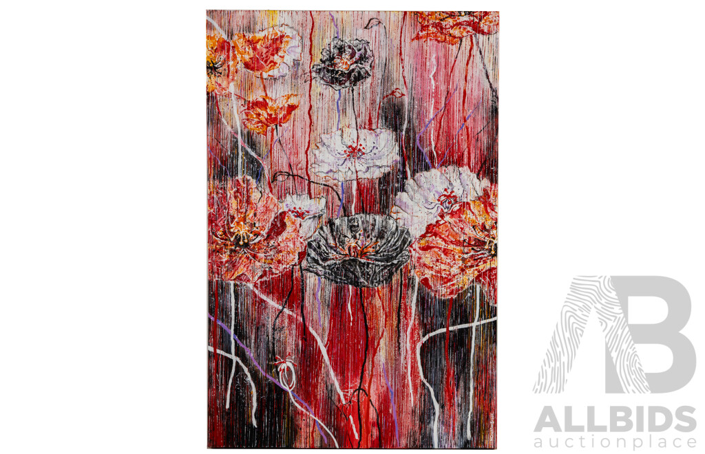 Nicola Crichton Breen (20th Century, Australian), Poppy Stems (2011), Original Acrylic on Canvas, 91H x 61W cm (frame)