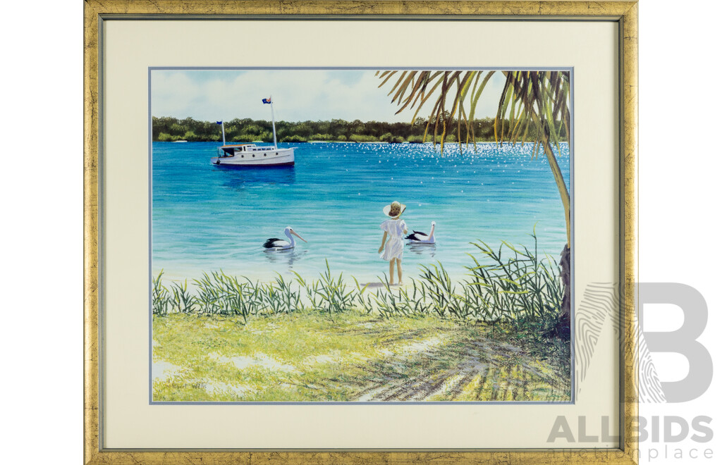 Robert Wells (20th Century, Australian), River Friends, Colour Reproduction Print After Original Watercolour & Pastel, 65H x 77W cm (frame)