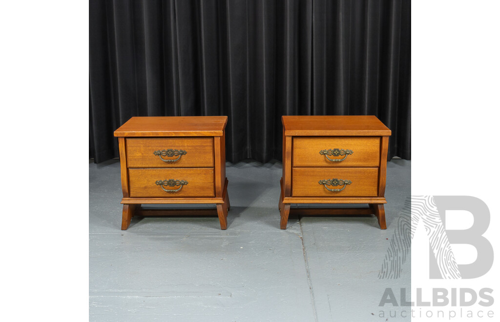 Pair of Vintage Oak Two Drawer Bedside Chests by Davis Furniture