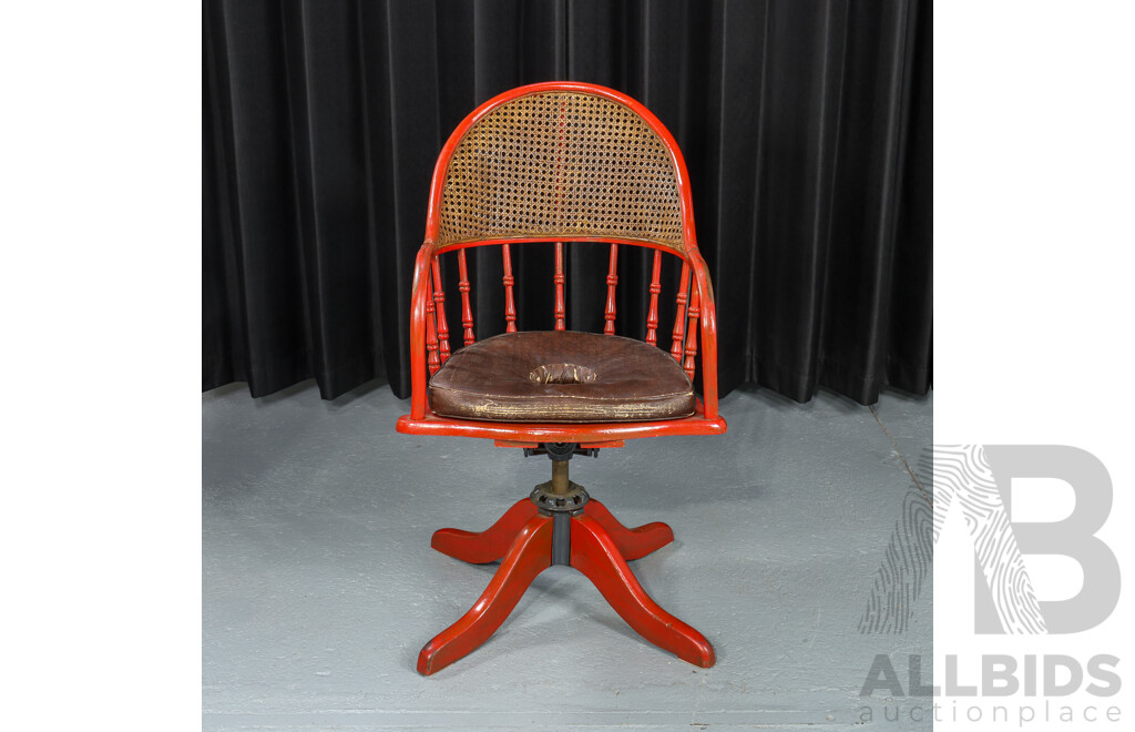 Early Rattan Back Captains Chair