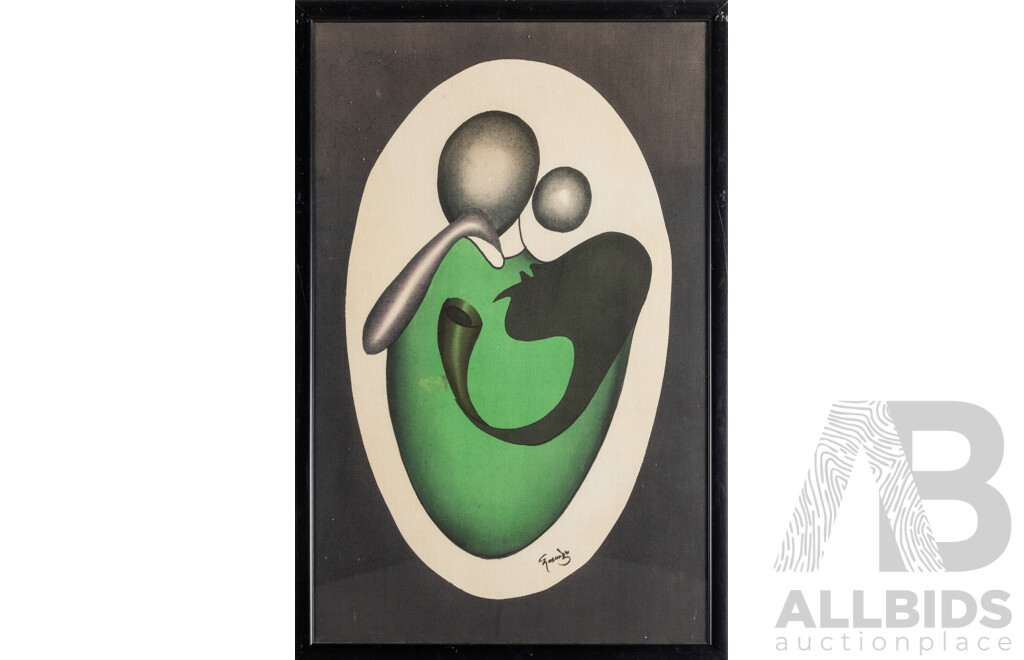 Signed Indistinctly (20th Century, African, C1970s), Cradle of Unity in Green & Sustenance & Song (1970s), Abstract Batik on Cloth Panel, 69H X 45W Cm (frame) (2)