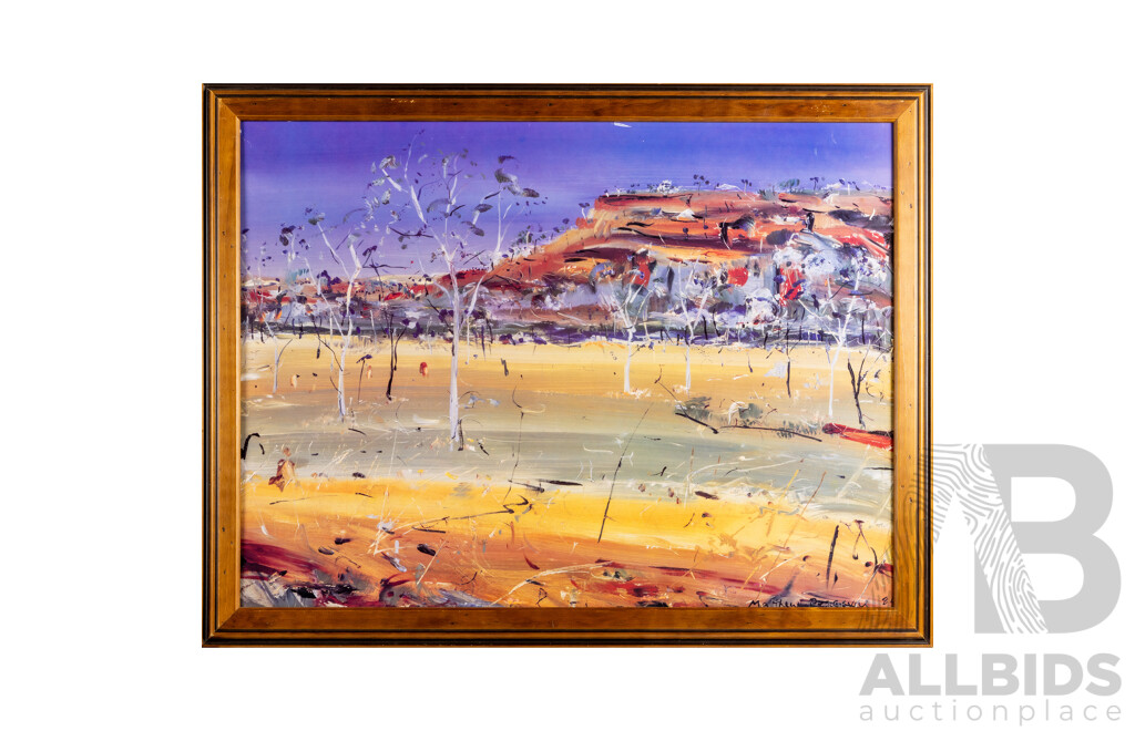 Matthew Perceval (20th Century, Australian, 1945-), Outback Landscape (1984), Reproduction Print on Board After Original Oil on Canvas, 75H x 97W cm (frame)