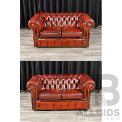 Good Pair of Moran Ox Blood Two Seater Chesterfield Lounges