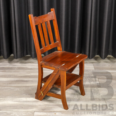 Reproduction Folding Mahogany Library Step Stool