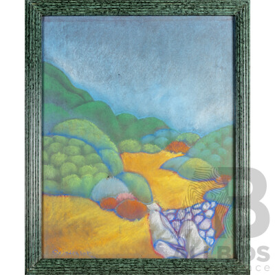 Signed Indistinctly, (20th Century), Rolling Hills, Wonderful Original Vintage Pastel on Paper, 67H x 55W cm (frame)